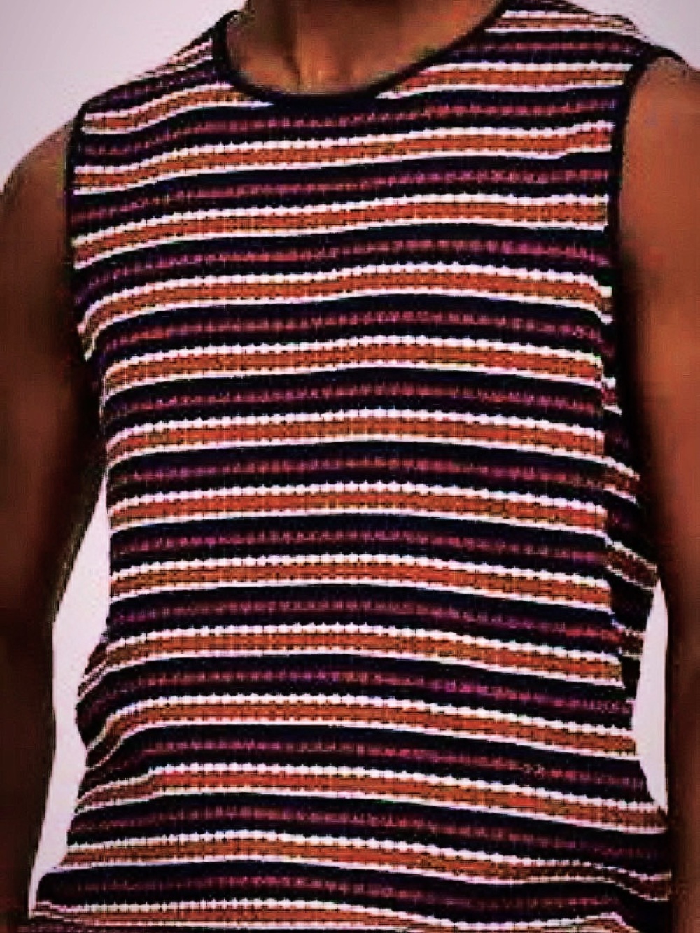 Striped Sleeveless Tank Top in Black, Brown & White